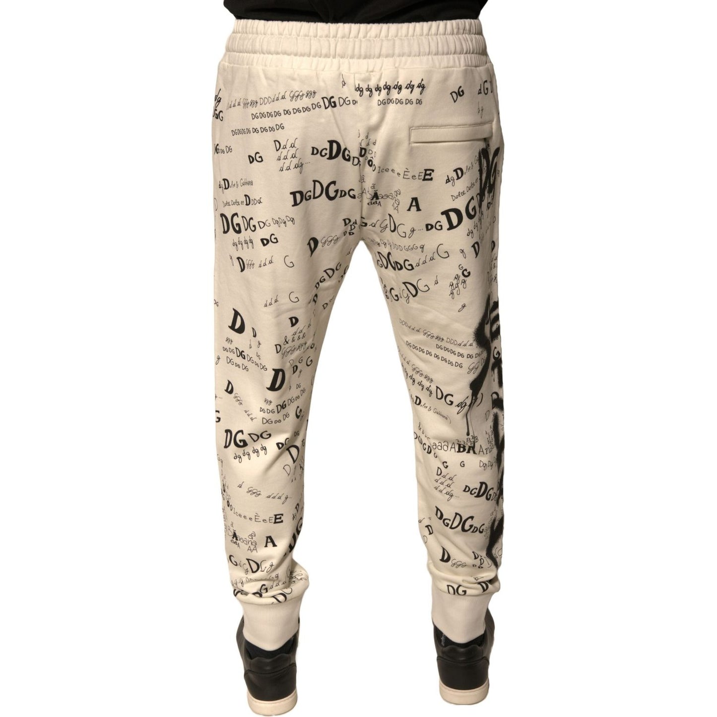 Dolce & Gabbana White Printed Cotton Jogger Sweatpants Pants Dolce & Gabbana