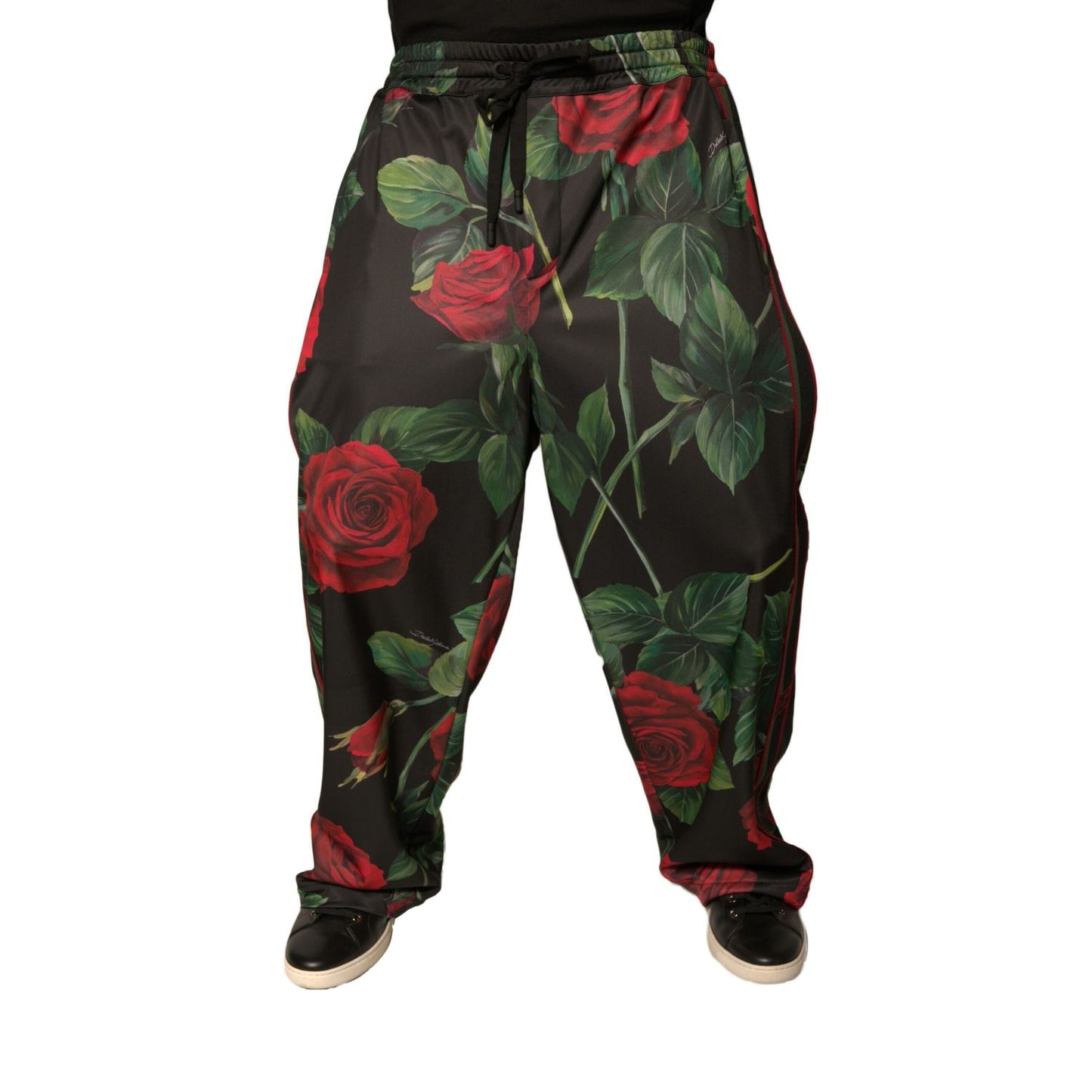 Dolce & Gabbana Black Floral Polyester Jogger Sweatpants Pants Dolce & Gabbana