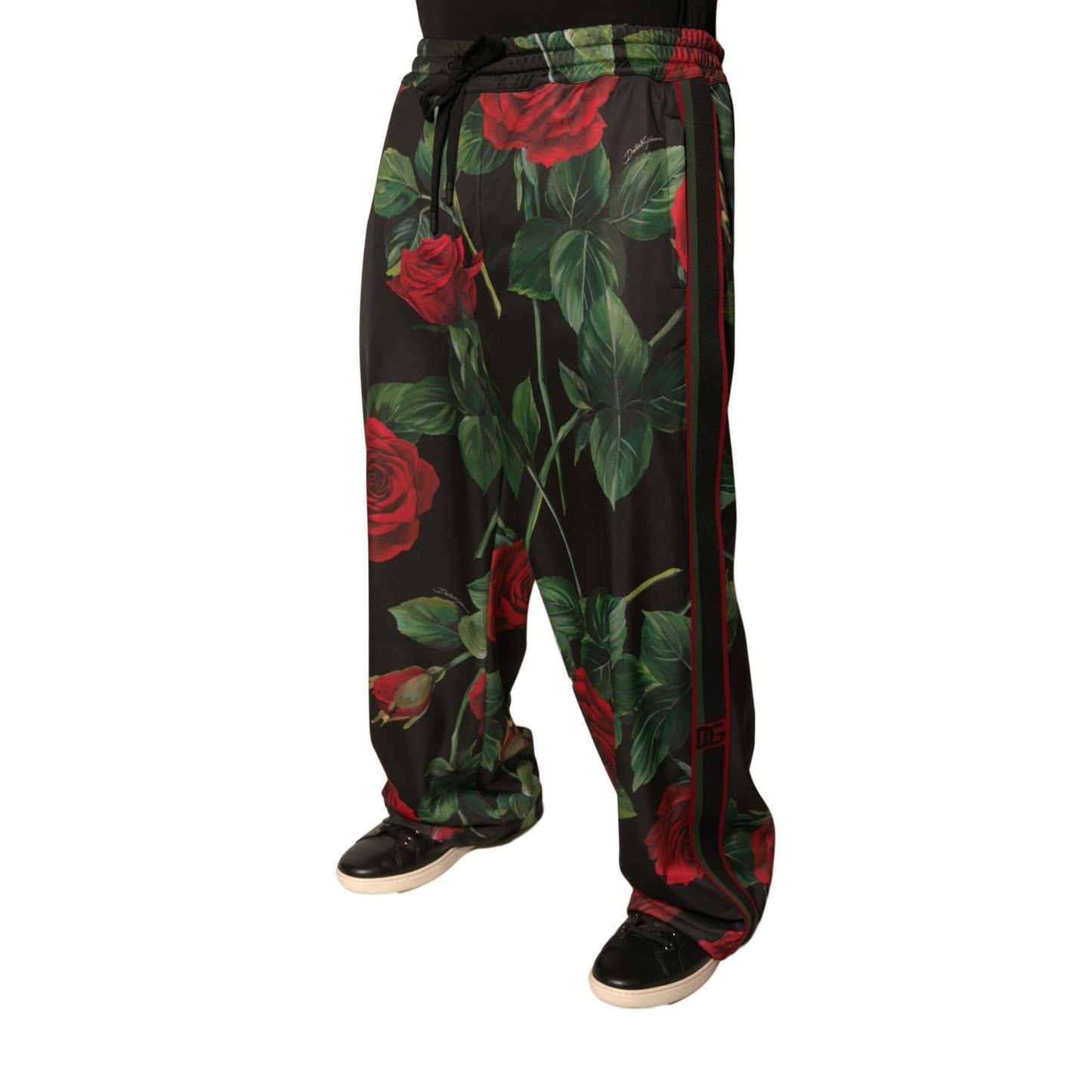 Dolce & Gabbana Black Floral Polyester Jogger Sweatpants Pants Dolce & Gabbana