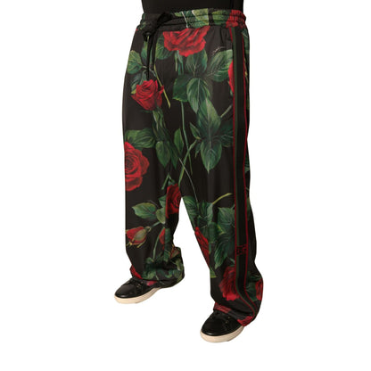 Dolce & Gabbana Black Floral Polyester Jogger Sweatpants Pants Dolce & Gabbana