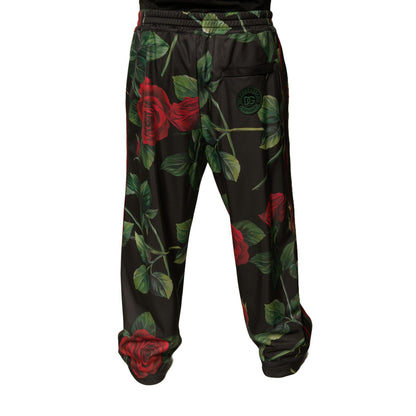 Dolce & Gabbana Black Floral Polyester Jogger Sweatpants Pants Dolce & Gabbana