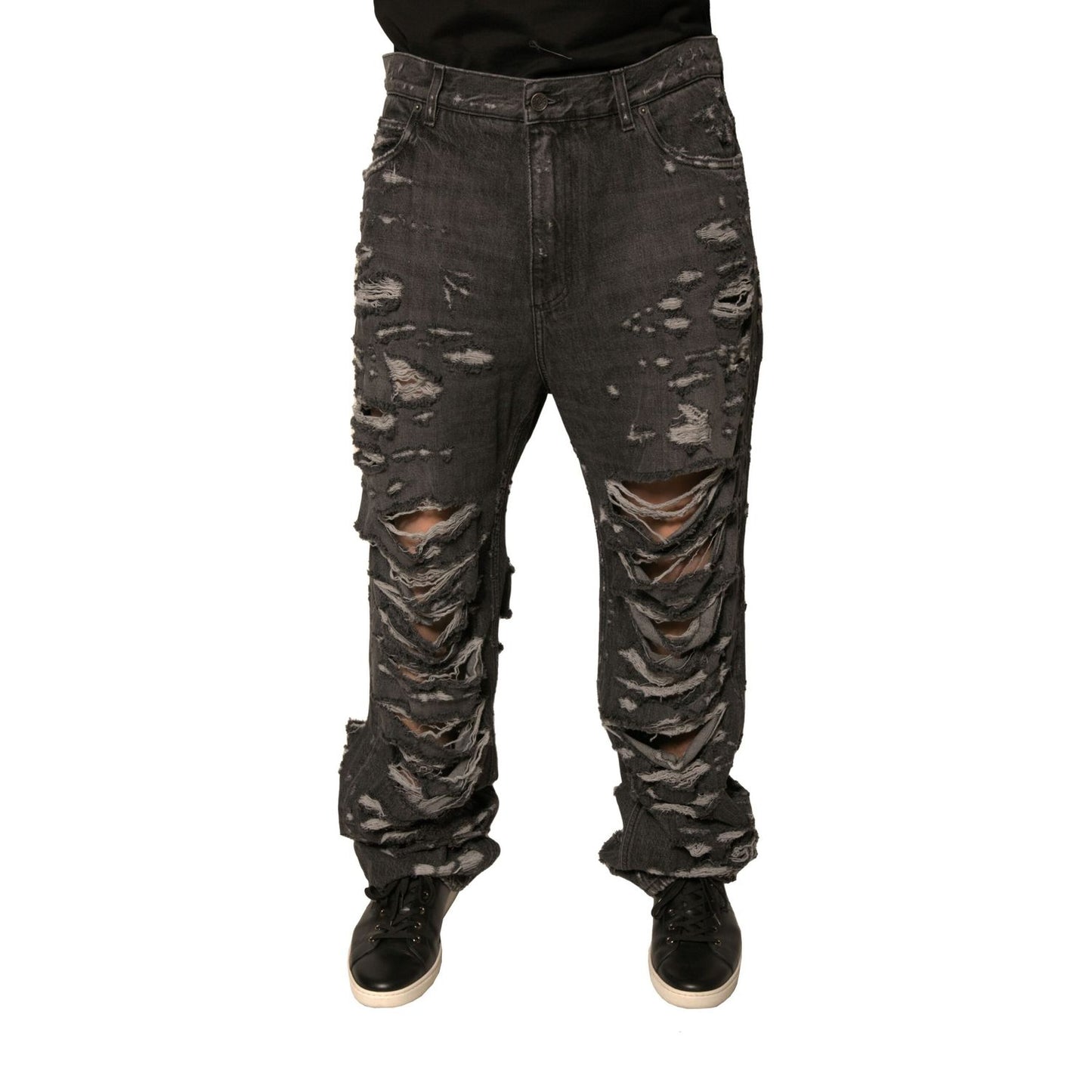 Dolce & Gabbana Gray Tattered Cotton Straight Men Denim Jeans Dolce & Gabbana