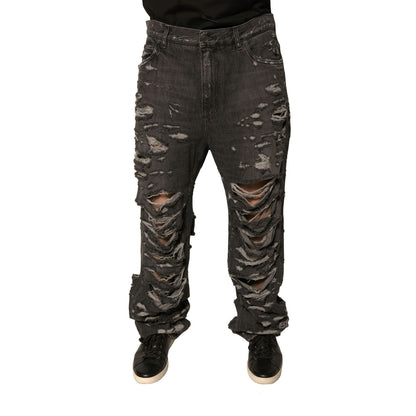 Dolce & Gabbana Gray Tattered Cotton Straight Men Denim Jeans Dolce & Gabbana