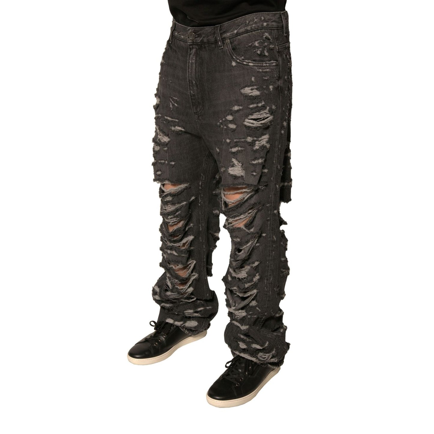 Dolce & Gabbana Gray Tattered Cotton Straight Men Denim Jeans Dolce & Gabbana