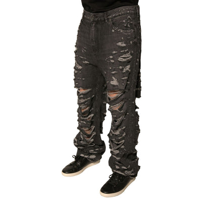Dolce & Gabbana Gray Tattered Cotton Straight Men Denim Jeans Dolce & Gabbana