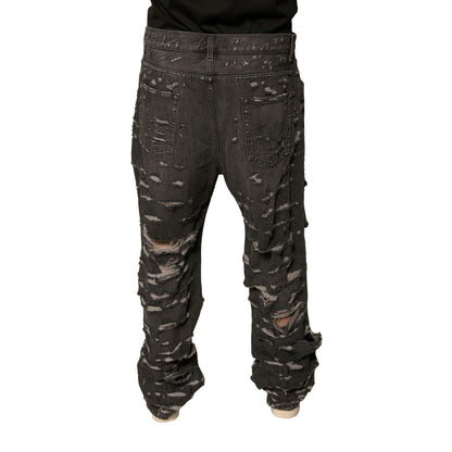 Dolce & Gabbana Gray Tattered Cotton Straight Men Denim Jeans Dolce & Gabbana