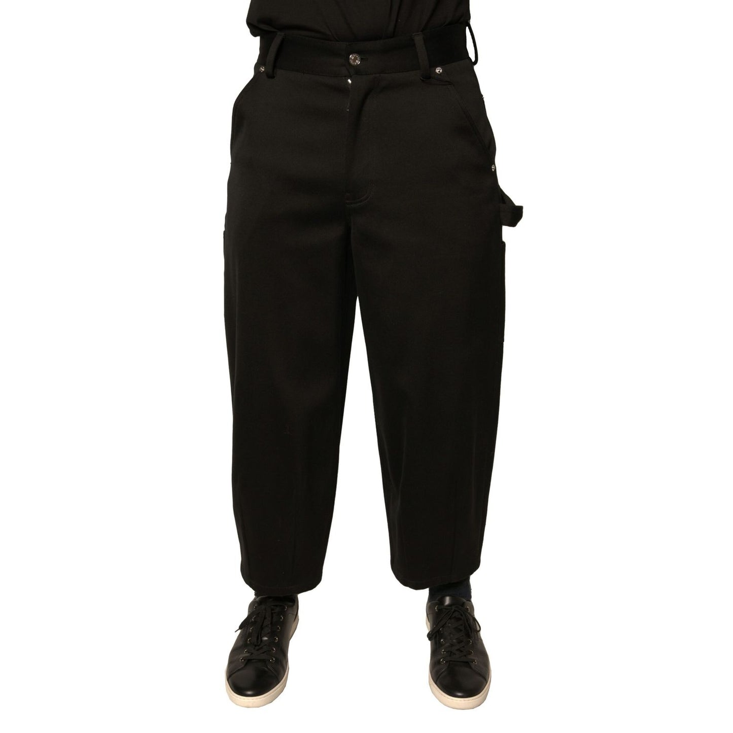 Dolce & Gabbana Black Cotton Mid Waist Cropped Pants Dolce & Gabbana