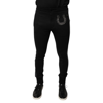 Dolce & Gabbana Black Horseshoe Embellished Wool Slim Fit Pants Dolce & Gabbana