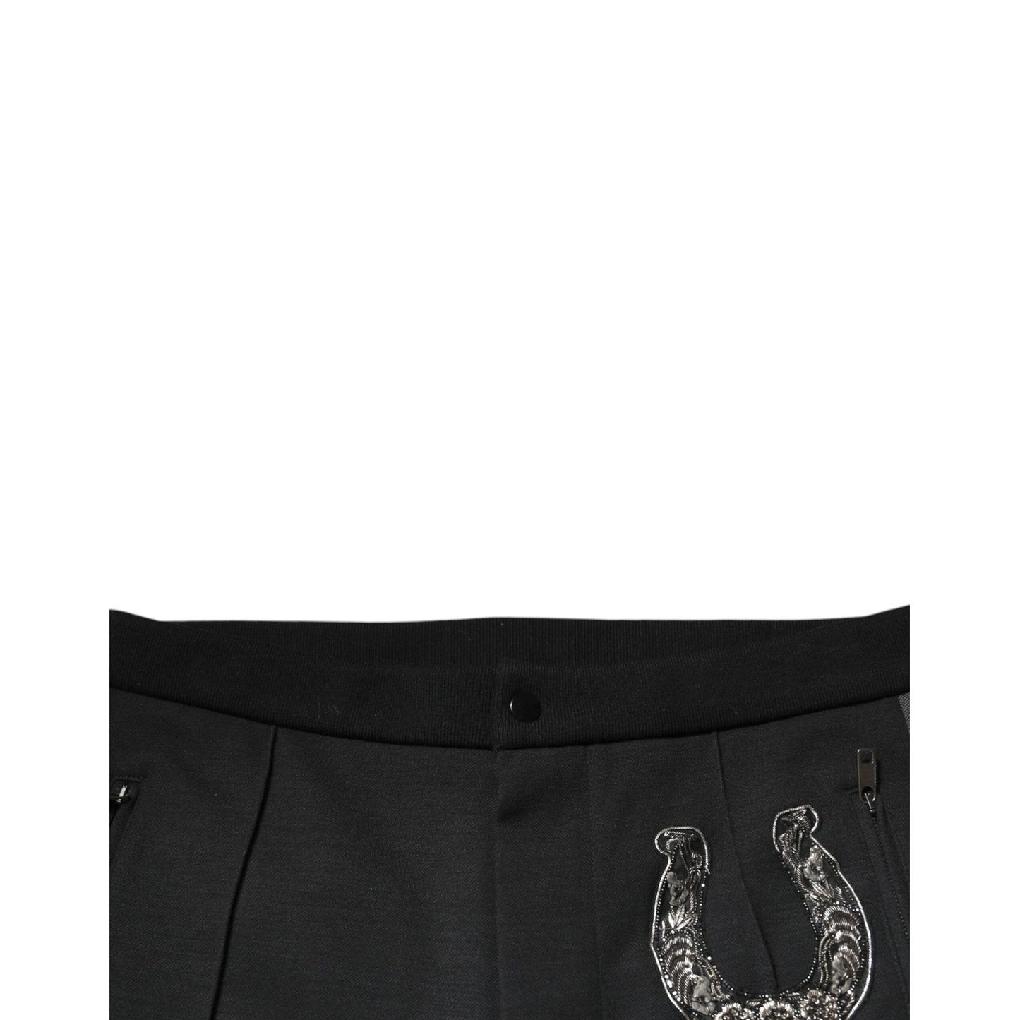 Dolce & Gabbana Black Horseshoe Embellished Wool Slim Fit Pants Dolce & Gabbana