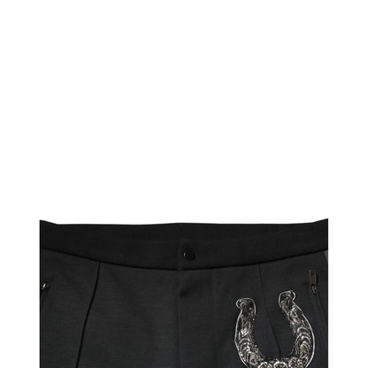 Dolce & Gabbana Black Horseshoe Embellished Wool Slim Fit Pants Dolce & Gabbana