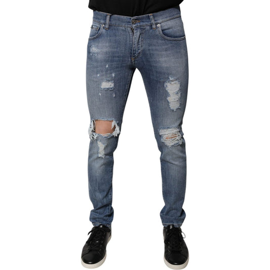 Dolce & Gabbana Blue Tattered Cotton Stretch Skinny Denim Jeans PAN75821-46