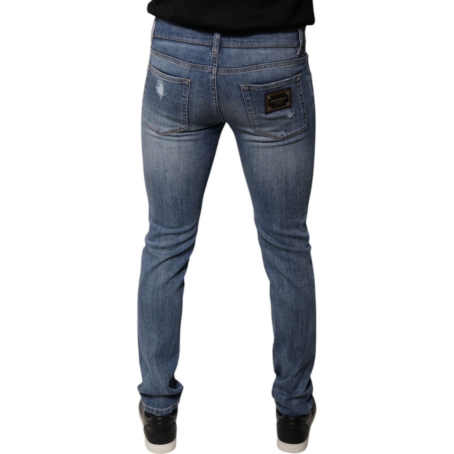 Dolce & Gabbana Blue Tattered Cotton Stretch Skinny Denim Jeans