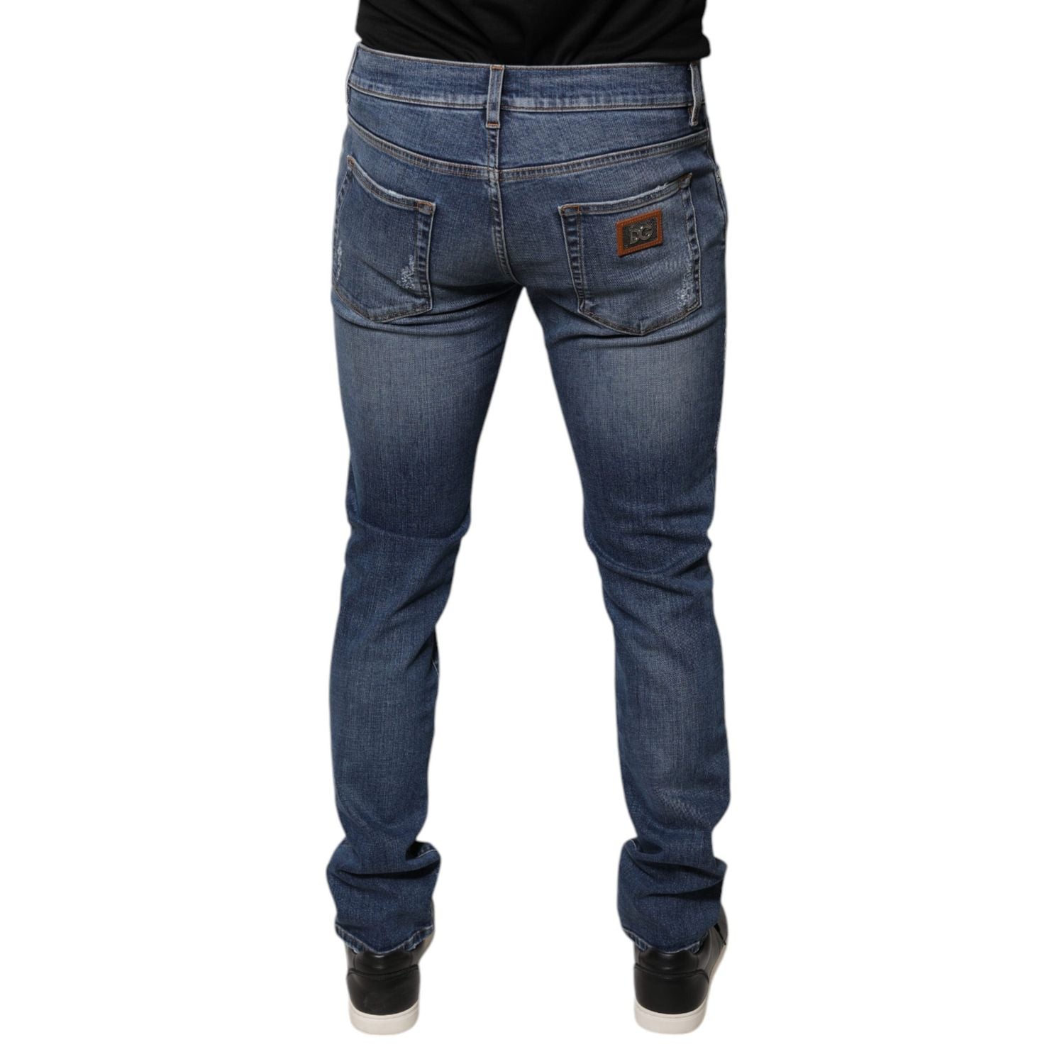Dolce & Gabbana Blue Tattered Cotton Stretch Skinny Denim Jeans
