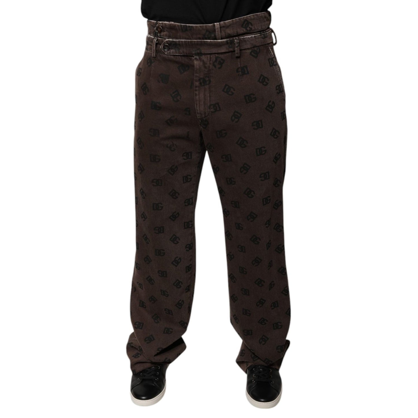 Dolce & Gabbana Brown Logo Cotton Straight Denim Jeans Dolce & Gabbana