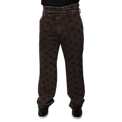 Dolce & Gabbana Brown Logo Cotton Straight Denim Jeans Dolce & Gabbana