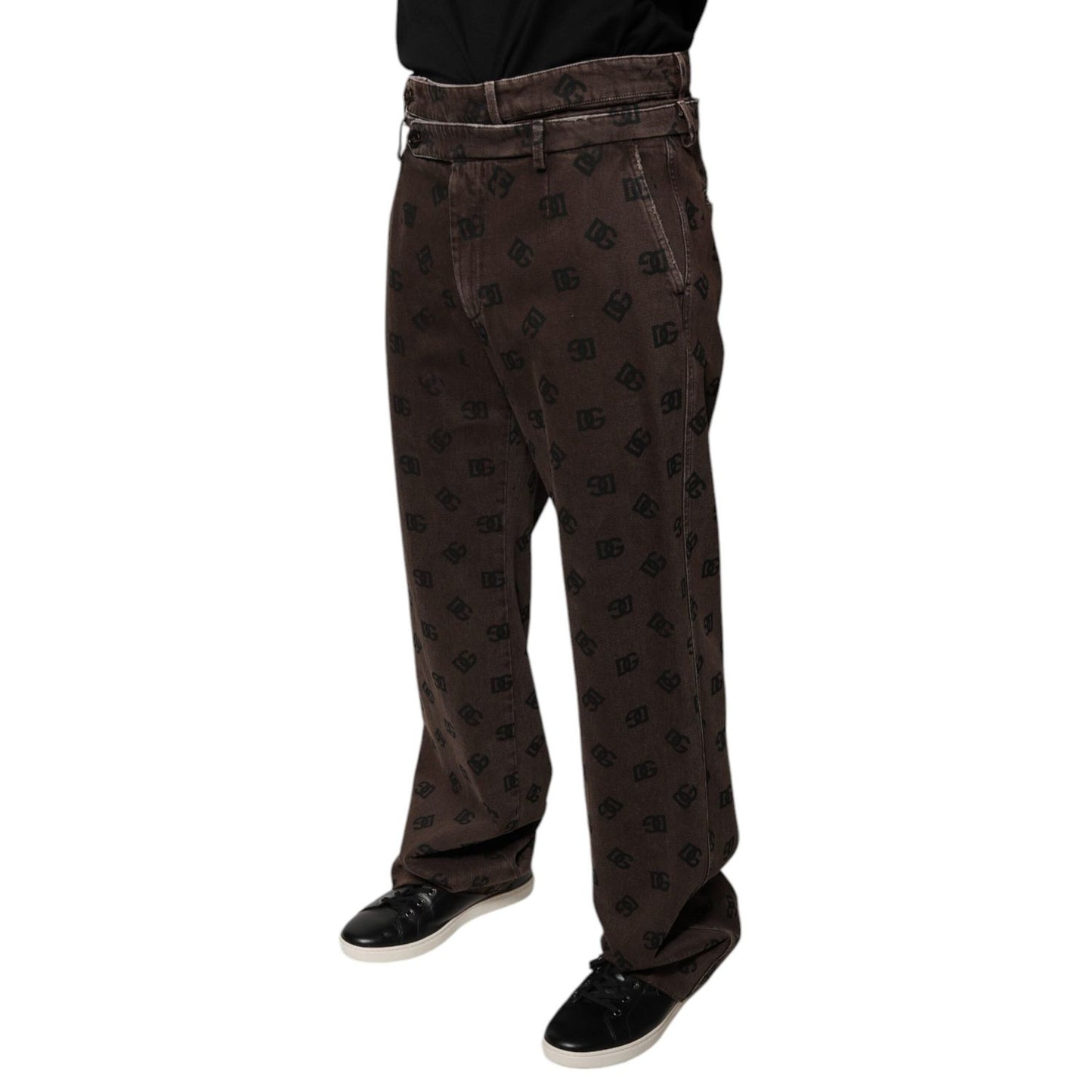 Dolce & Gabbana Brown Logo Cotton Straight Denim Jeans Dolce & Gabbana