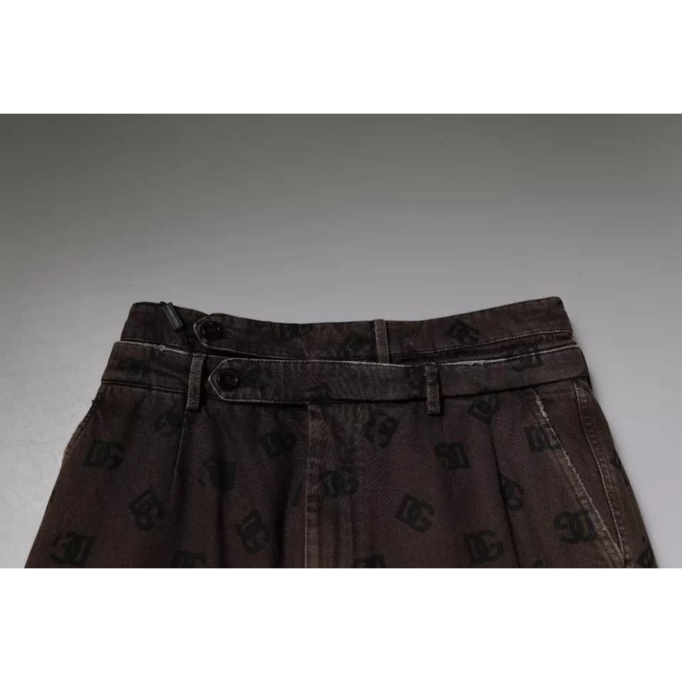 Dolce & Gabbana Brown Logo Cotton Straight Denim Jeans Dolce & Gabbana