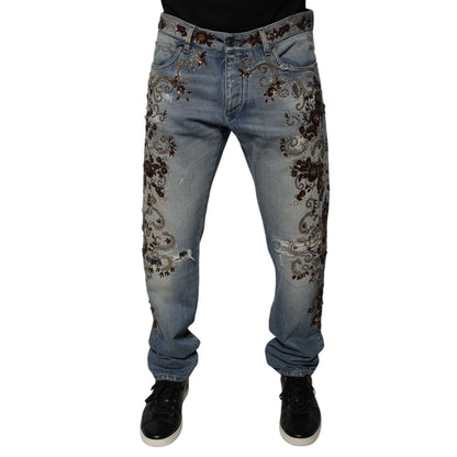 Dolce & Gabbana Light Blue Embroidered Skinny Denim Jeans Dolce & Gabbana