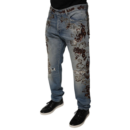Dolce & Gabbana Light Blue Embroidered Skinny Denim Jeans Dolce & Gabbana