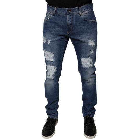 Dolce & Gabbana Blue Cotton Tattered Skinny Denim Jeans PAN75867-52