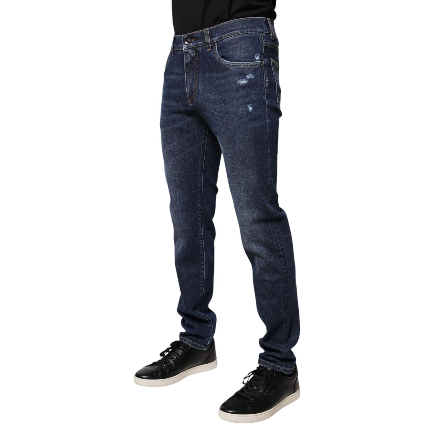 Dolce & Gabbana Blue Cotton Logo Print Slim Fit Denim Jeans