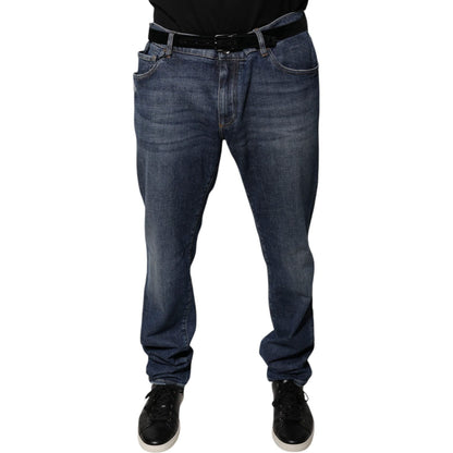 Dolce & Gabbana Dark Blue Cotton Logo Skinny Denim Jeans