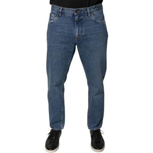 Dolce & Gabbana Blue Cotton Logo Men Loose Denim Jeans PAN75938-48