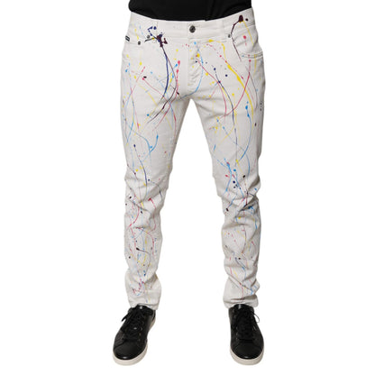 Dolce & Gabbana White Color Splash Print Skinny Denim Jeans Dolce & Gabbana