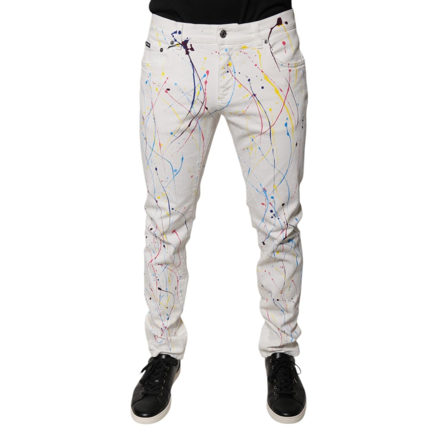 Dolce & Gabbana White Color Splash Print Skinny Denim Jeans Dolce & Gabbana