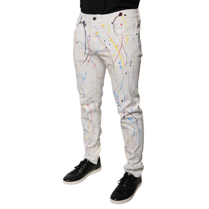 Dolce & Gabbana White Color Splash Print Skinny Denim Jeans Dolce & Gabbana