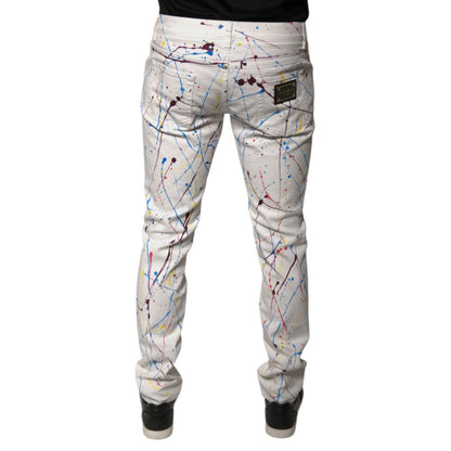 Dolce & Gabbana White Color Splash Print Skinny Denim Jeans Dolce & Gabbana