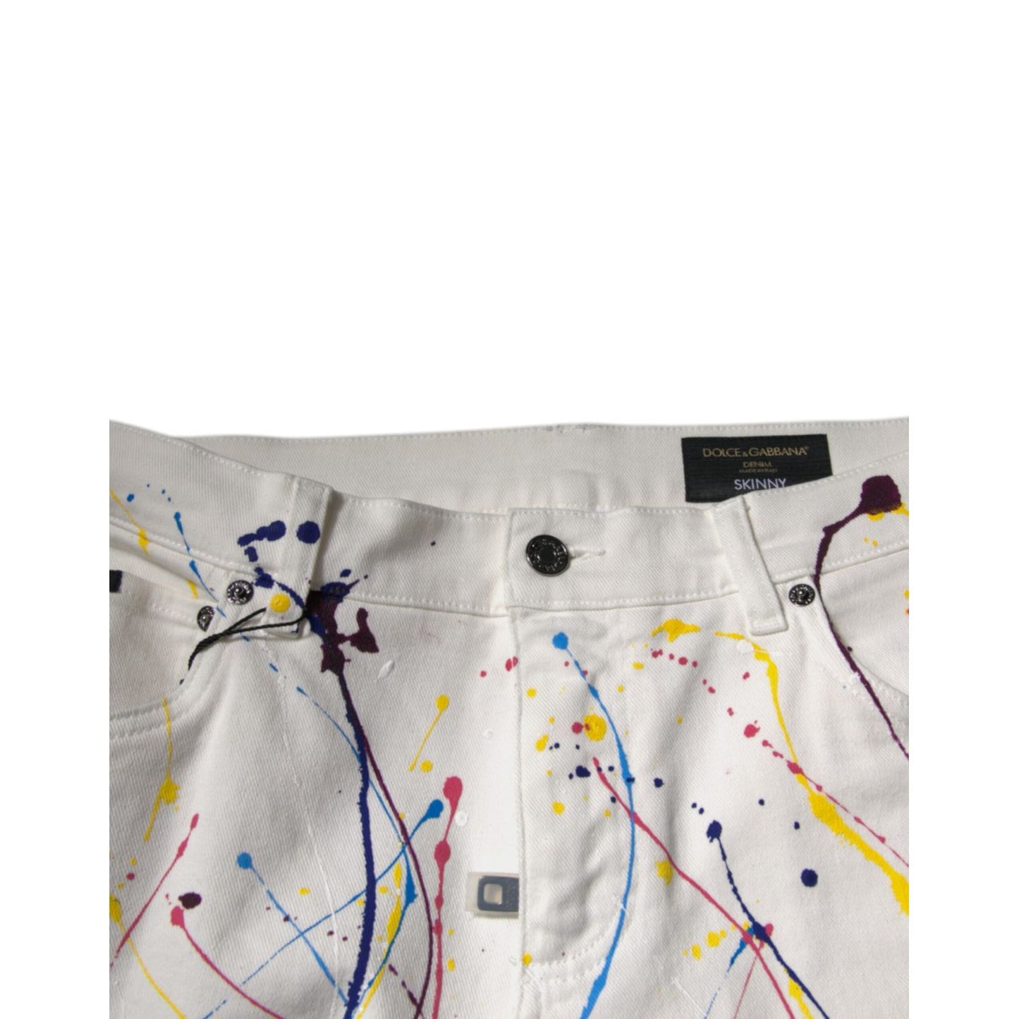 Dolce & Gabbana White Color Splash Print Skinny Denim Jeans Dolce & Gabbana