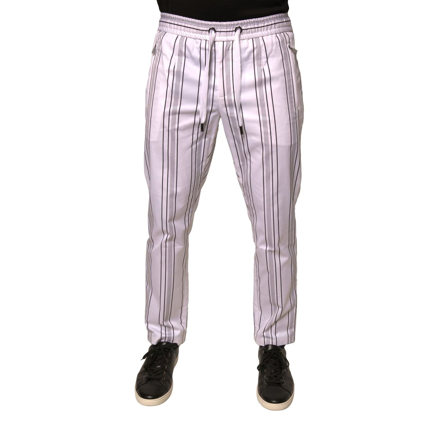 Dolce & Gabbana White Stripe Cotton Dress Skinny Pants Dolce & Gabbana