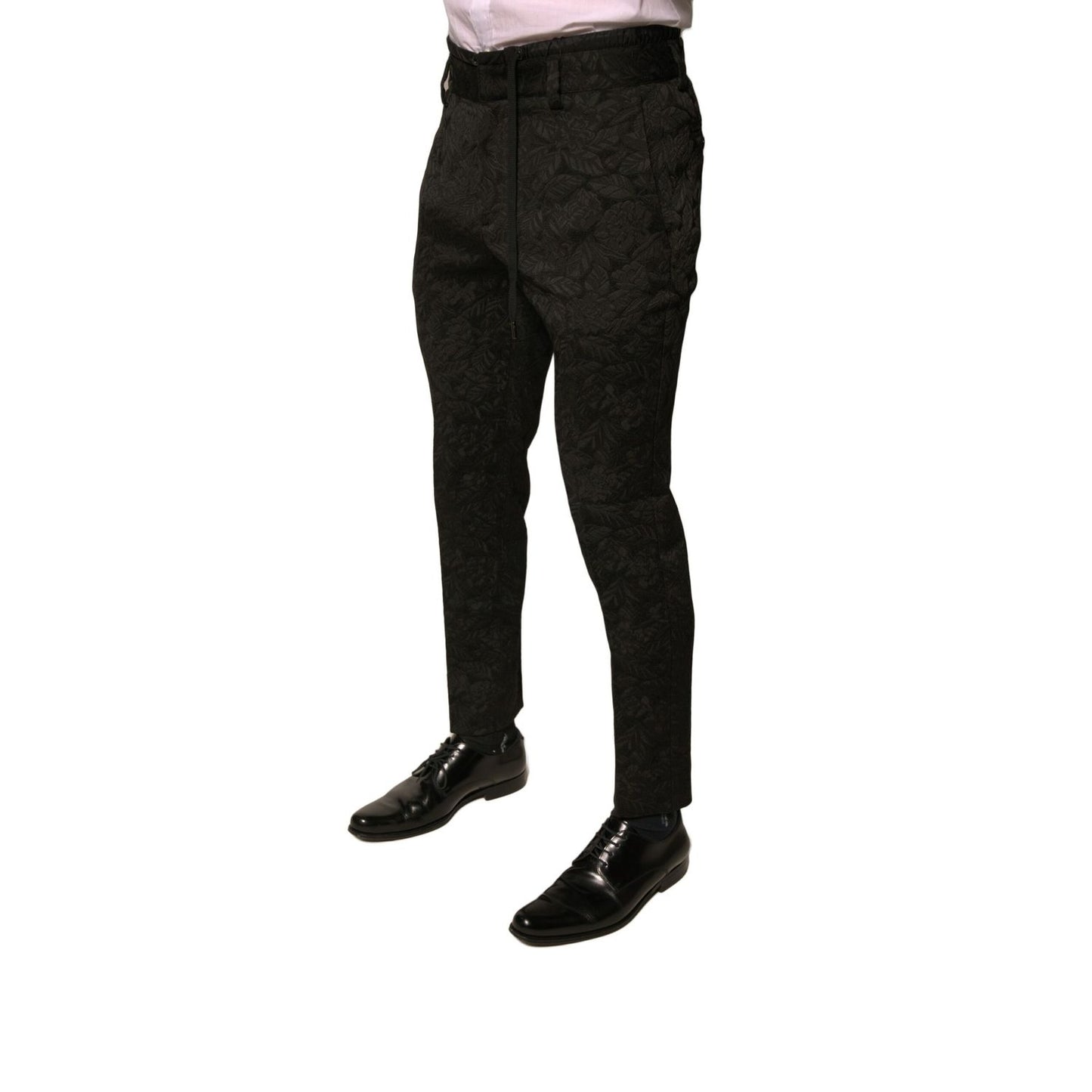 Dolce & Gabbana Black Brocade Polyester Skinny Men Dress Pants Dolce & Gabbana