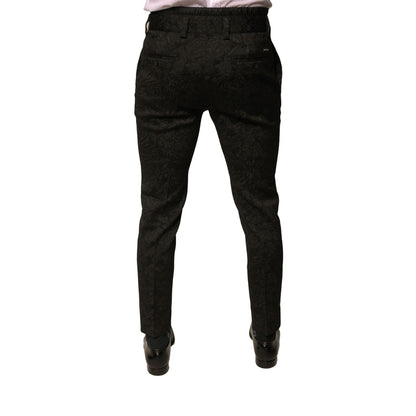 Dolce & Gabbana Black Brocade Polyester Skinny Men Dress Pants Dolce & Gabbana