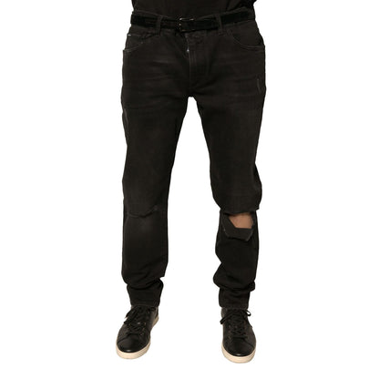 Dolce & Gabbana Black Ripped Logo Cotton Skinny Denim Jeans Dolce & Gabbana