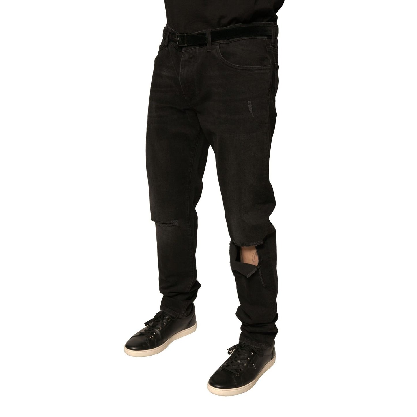 Dolce & Gabbana Black Ripped Logo Cotton Skinny Denim Jeans Dolce & Gabbana