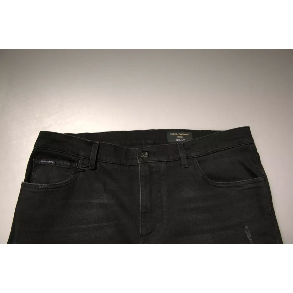 Dolce & Gabbana Black Ripped Logo Cotton Skinny Denim Jeans Dolce & Gabbana