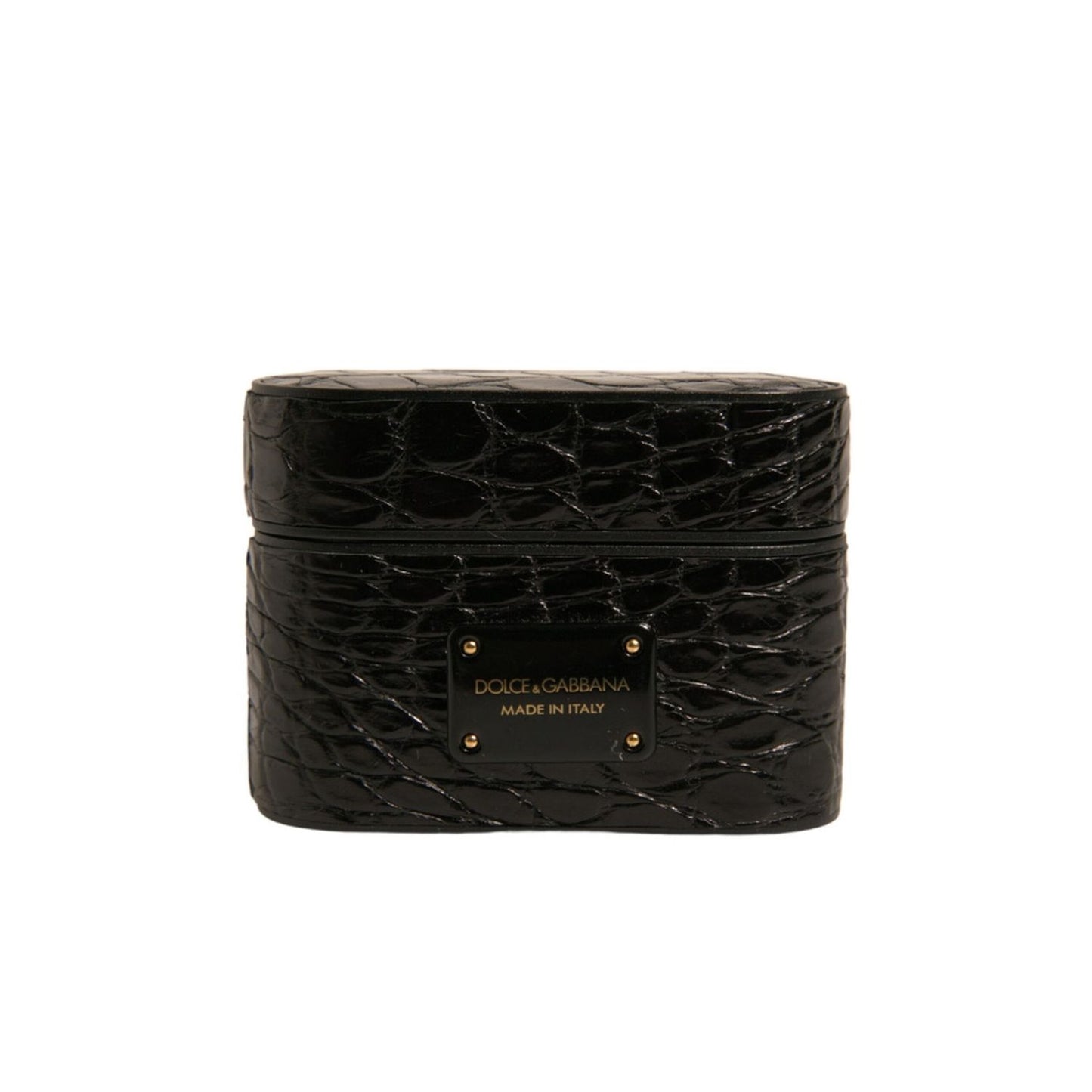 Dolce & Gabbana Black Leather Metal Logo Plaque Holder Airpods Case Dolce & Gabbana