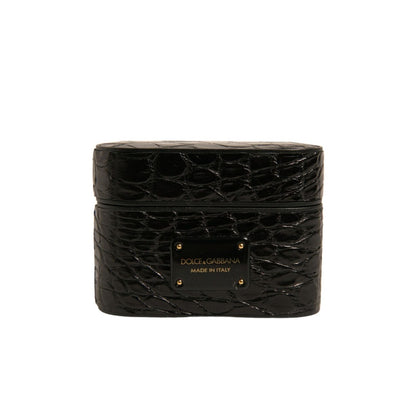 Dolce & Gabbana Black Leather Metal Logo Plaque Holder Airpods Case Dolce & Gabbana