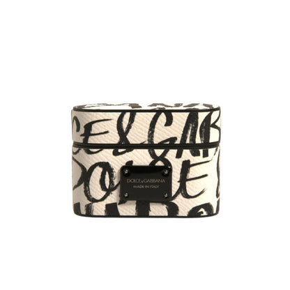 Dolce & Gabbana Black White Leather Scribble Embossed Logo Airpods Case Dolce & Gabbana