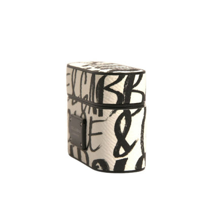 Dolce & Gabbana Black White Leather Scribble Embossed Logo Airpods Case Dolce & Gabbana