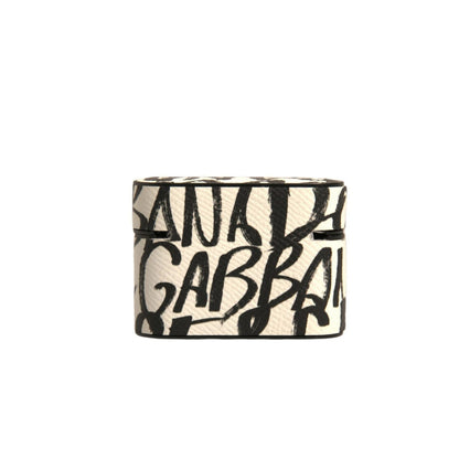 Dolce & Gabbana Black White Leather Scribble Embossed Logo Airpods Case Dolce & Gabbana