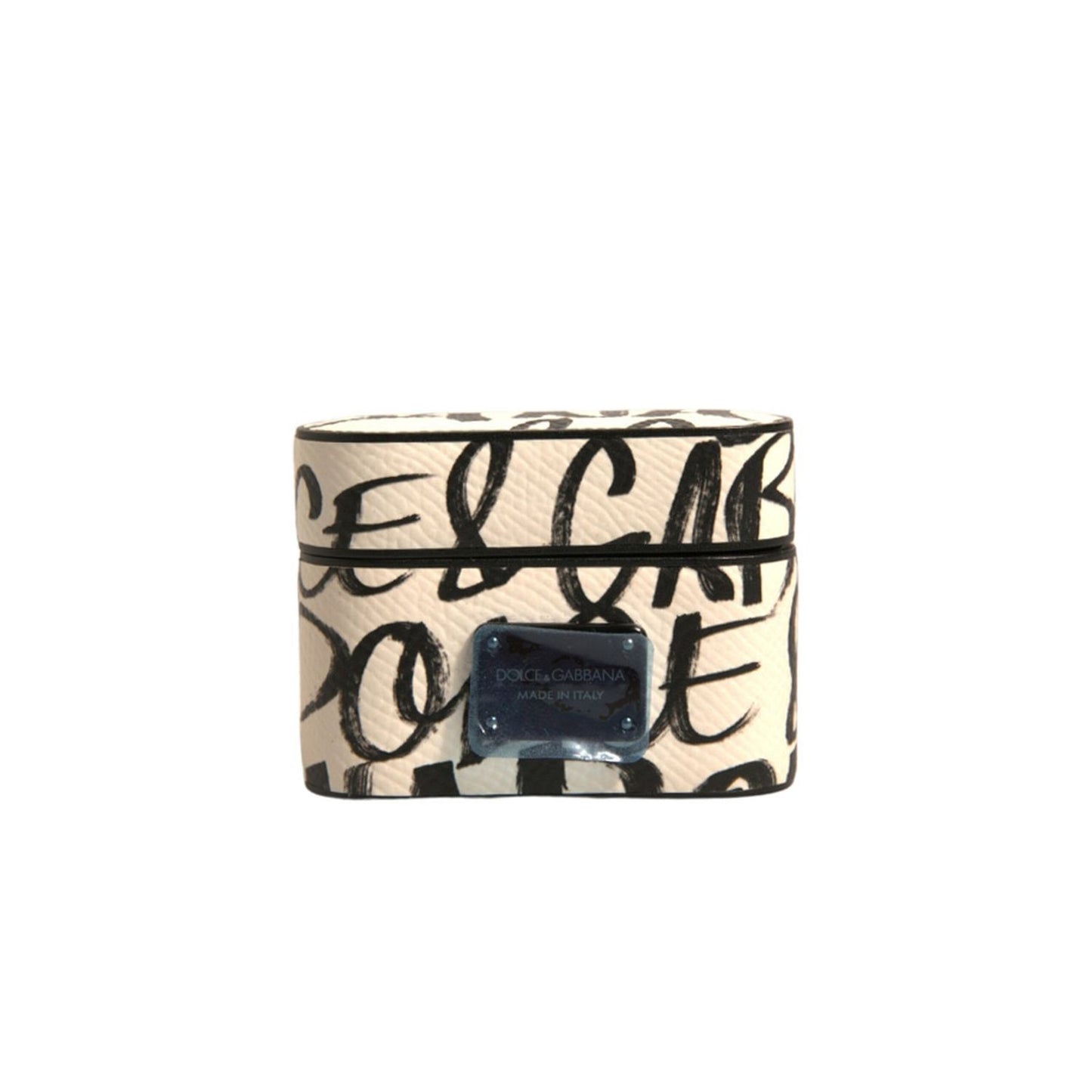Dolce & Gabbana Black White Leather Scribble Embossed Logo Airpods Case Dolce & Gabbana