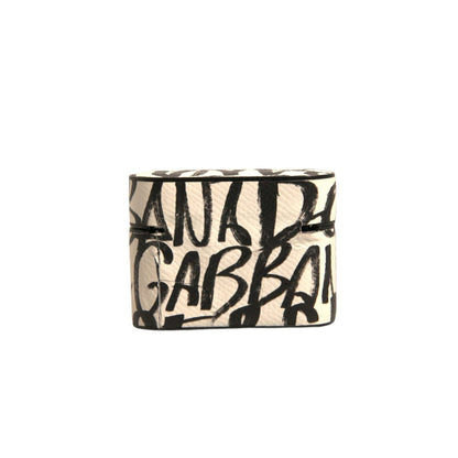 Dolce & Gabbana Black White Leather Scribble Embossed Logo Airpods Case Dolce & Gabbana