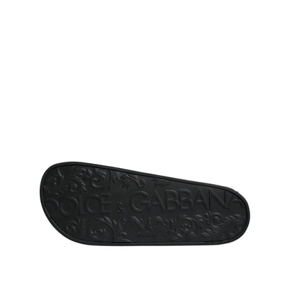 Dolce & Gabbana Black Leather Slides Sandals Beachwear Shoes