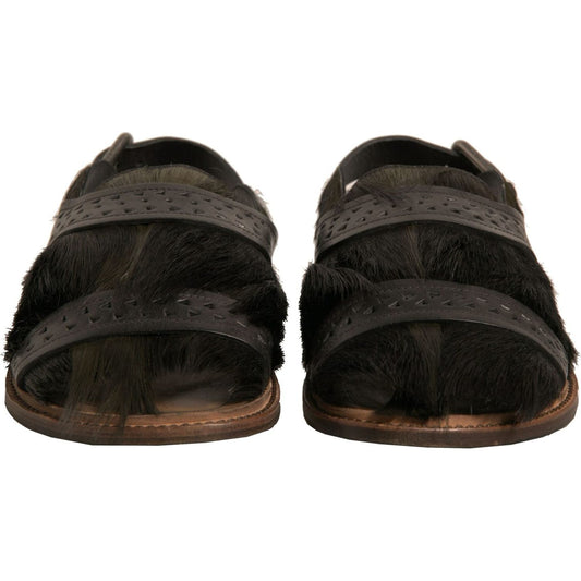 Dolce & Gabbana Green Gazelle Hair Leather Flats Sandals Shoes MV6960-43