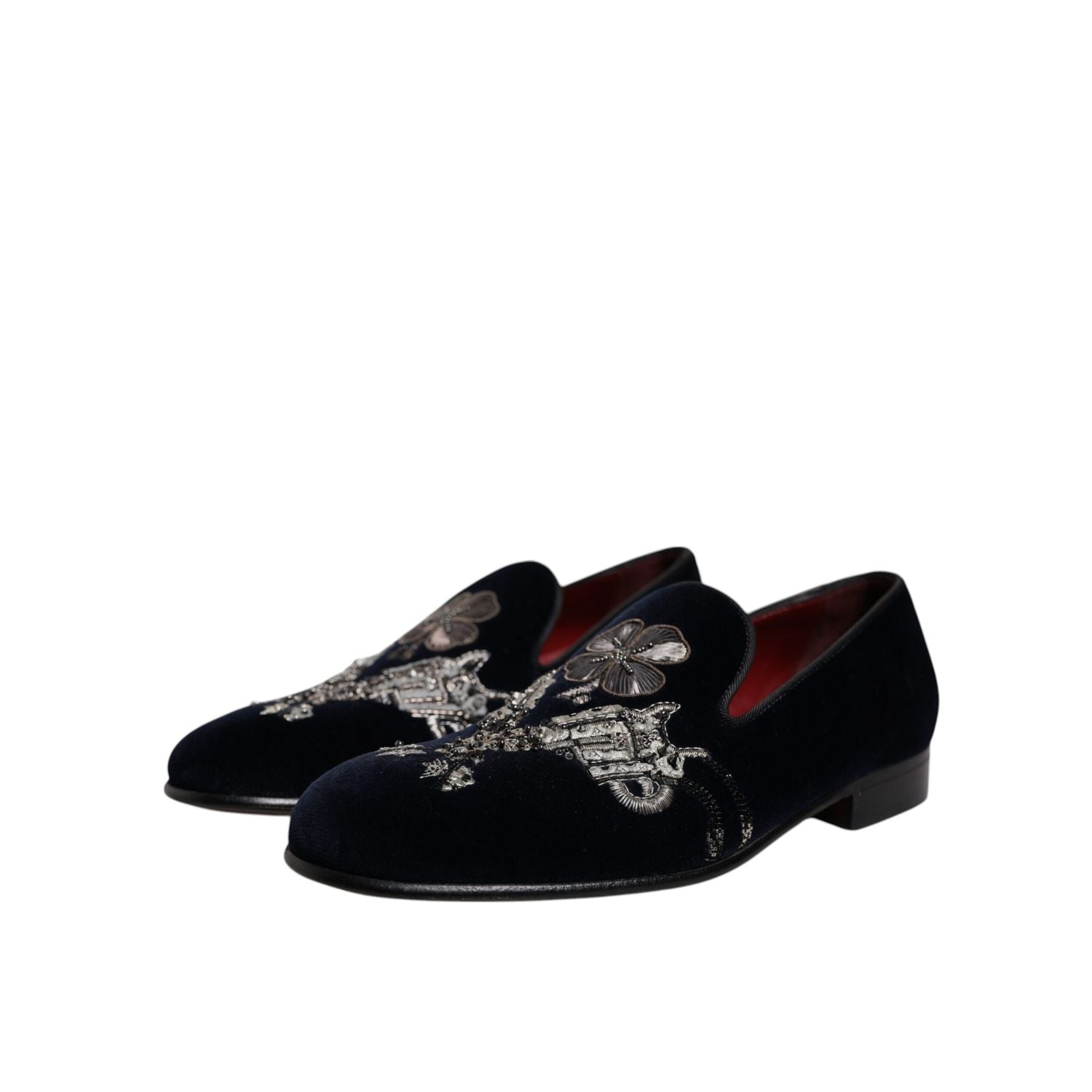 Dolce & Gabbana Black Velvet Floral Gun Loafers Dress Shoes