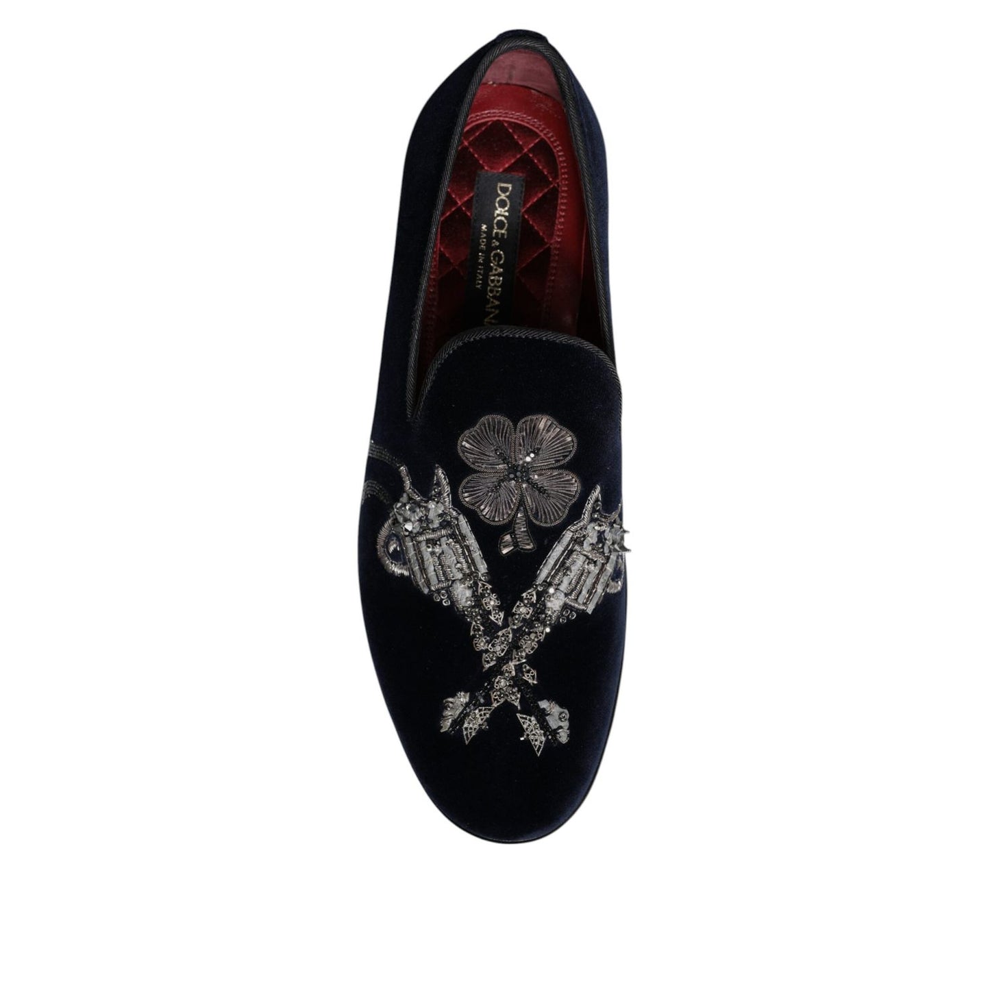 Dolce & Gabbana Black Velvet Floral Gun Loafers Dress Shoes