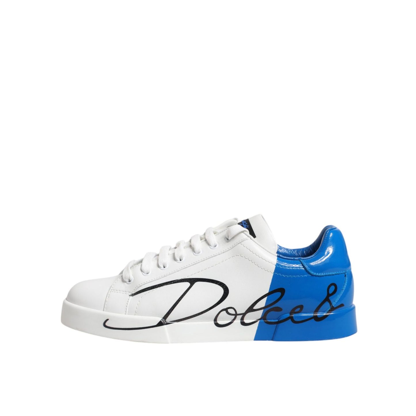 Dolce & Gabbana White Blue Portofino Leather Sneakers Shoes